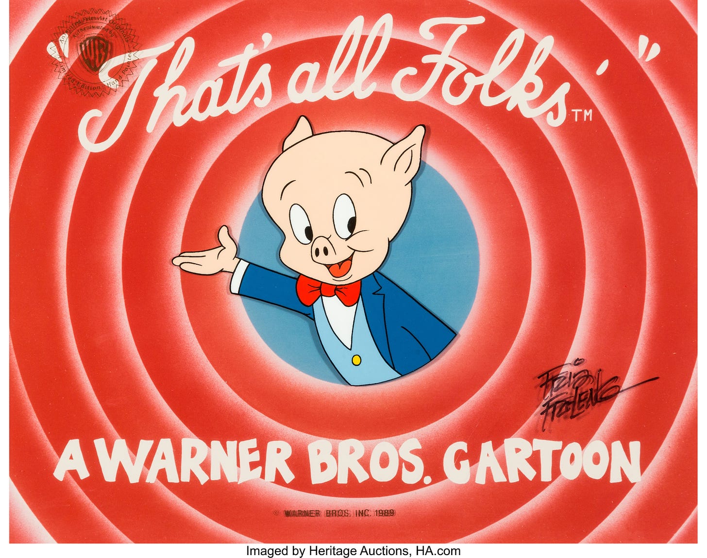 That's All Folks" Porky Pig Limited Edition Cel Signed by Friz | Lot #99425  | Heritage Auctions