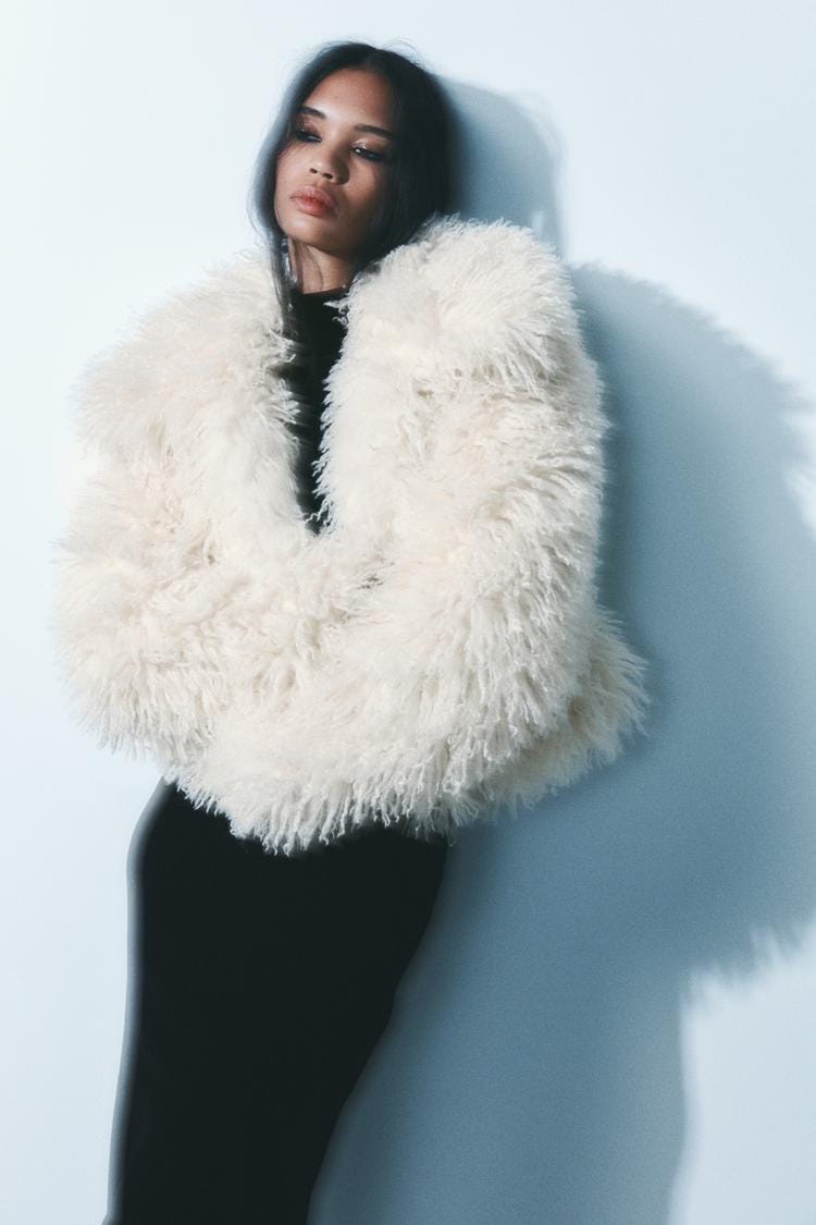 Zara FAUX FUR JACKET - Ecru - Image 0
