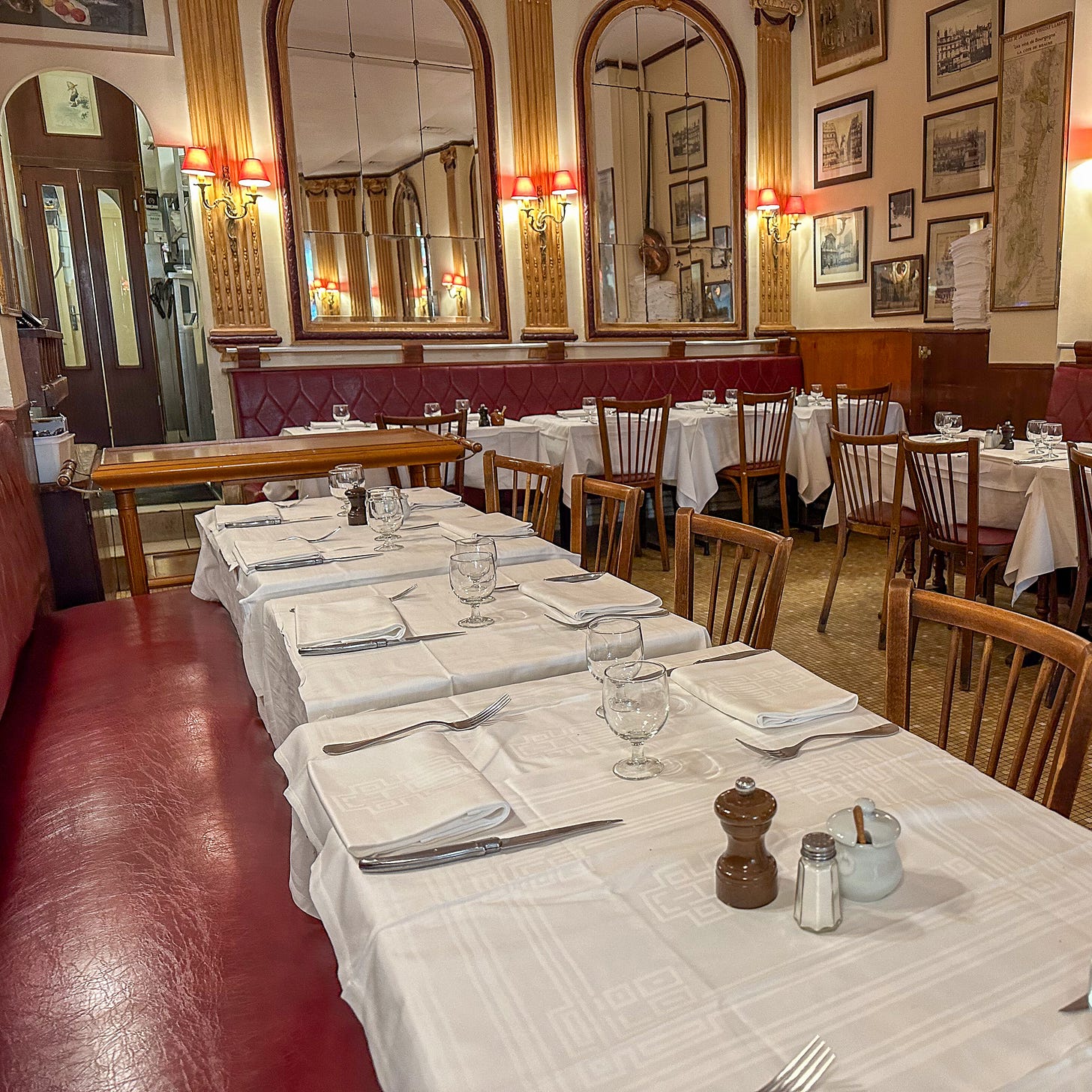 The dining room at Chez Georges one of our favorite bistros in Paris