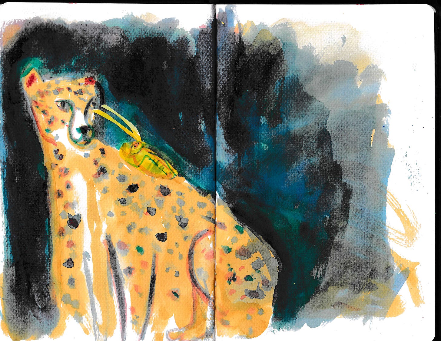 cheetah and grasshopper art by Beth Spencer