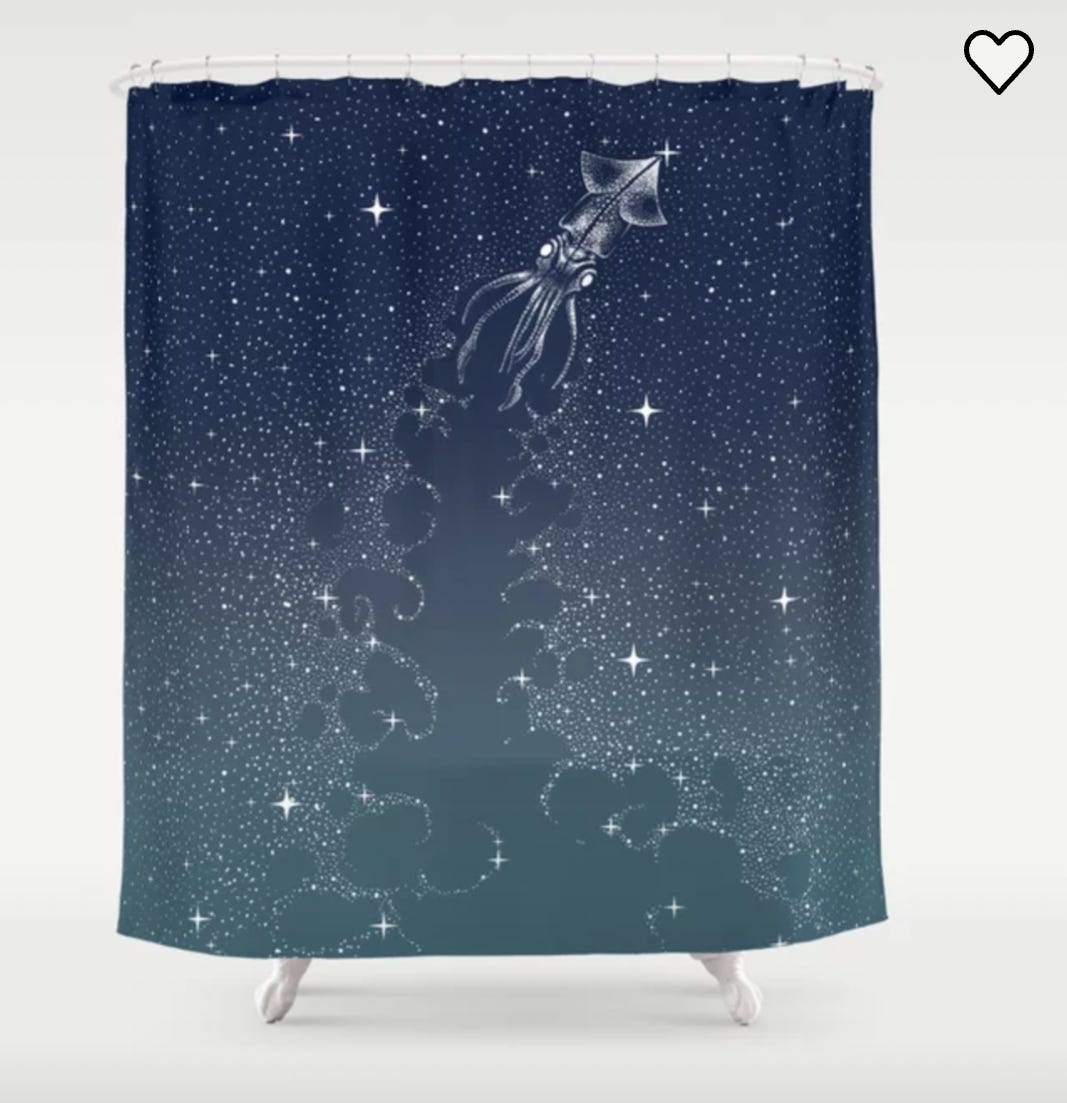 Squid shower curtain. A squid among the stars.