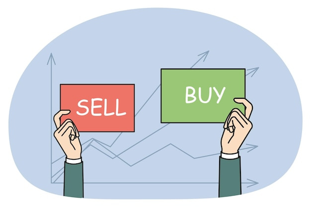 Premium Vector | Businessman hold buy and sell signs