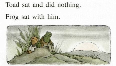This may contain: the frog sat and did nothing frog sat with him