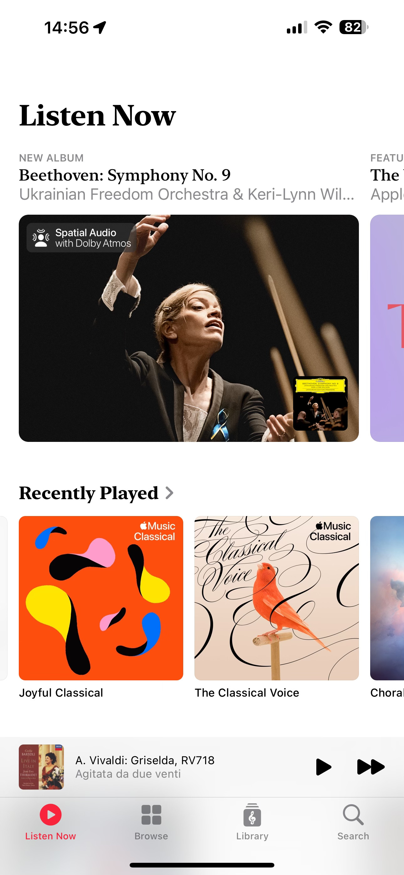 Apple Music Classical’s Listen Now page. (iPhone version, Light Mode)