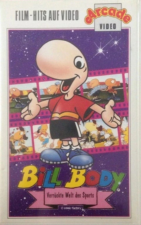 The VHS cover to the German language version of Bill Body: Crazy World of Sports.