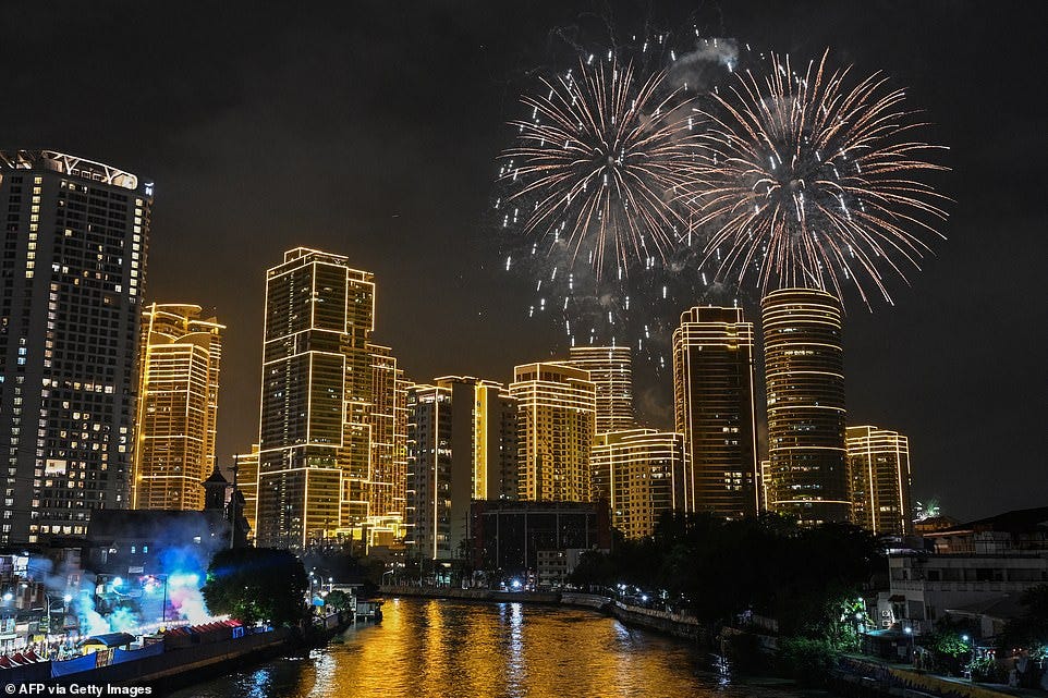 MAKATI: Fireworks light up the sky ushering in the New Year in Makati, Metro Manila on January 1, 2025