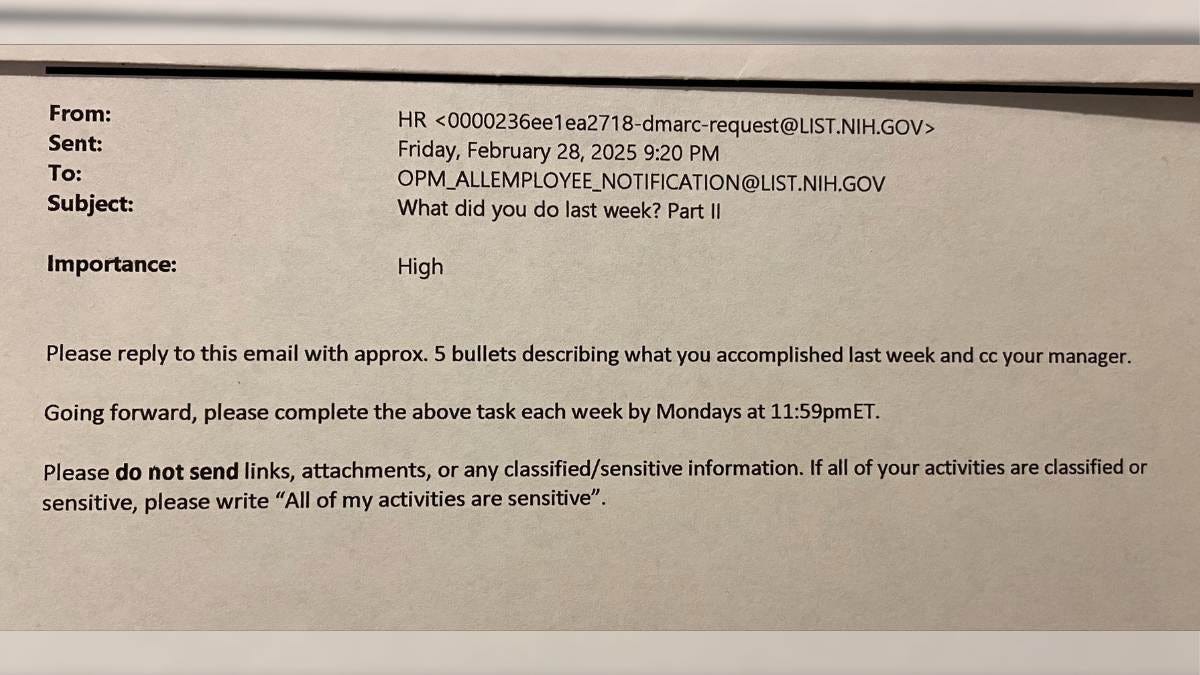 Federal workers receive second email requiring list of week's  accomplishments