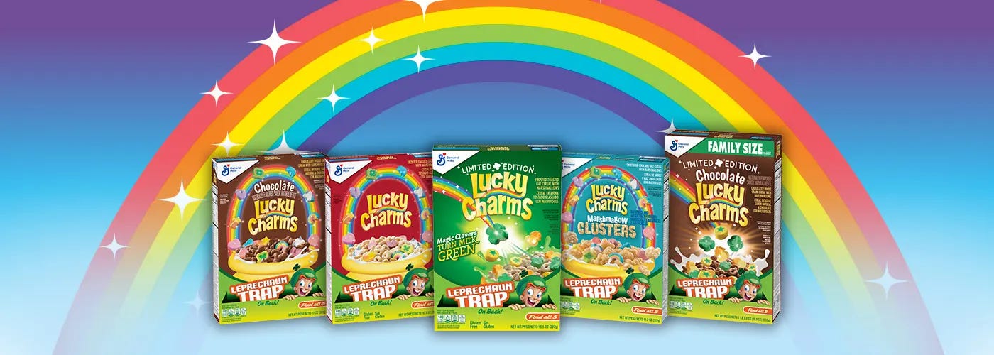 Different varieties of Lucky Charms Leprechrun Trap boxes.