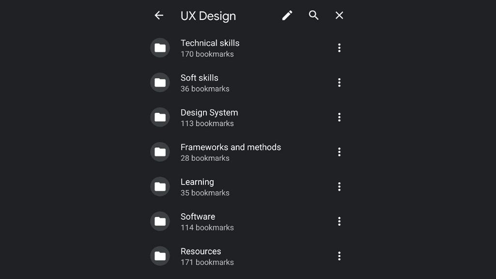 Browser bookmarks screenshot