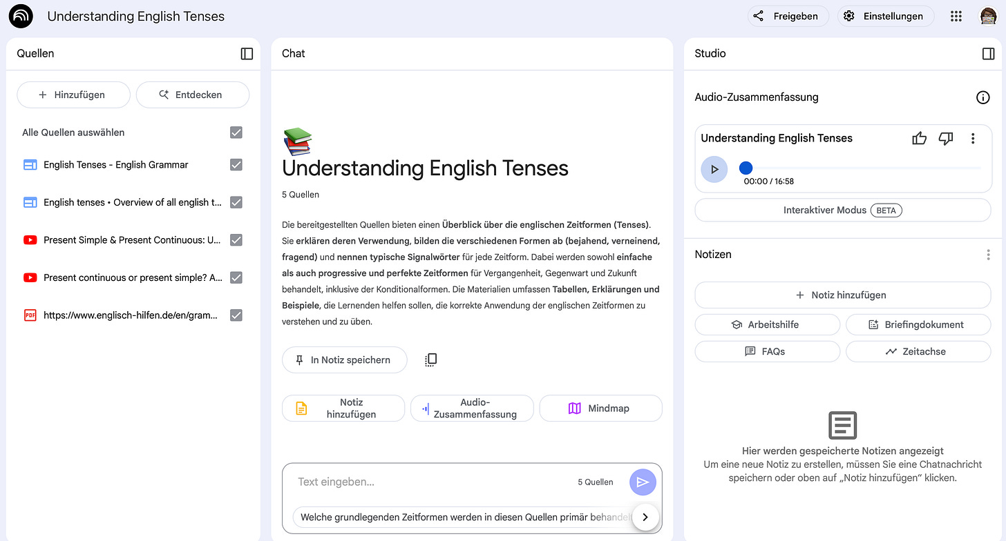 Screenshot of Google's NotebookLM
