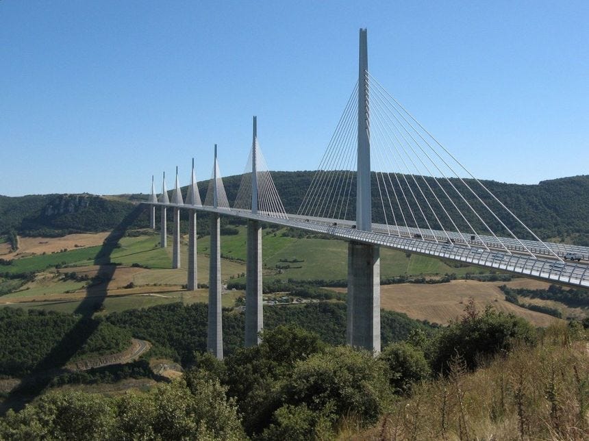 Milau Viaduct with cars travelling along it