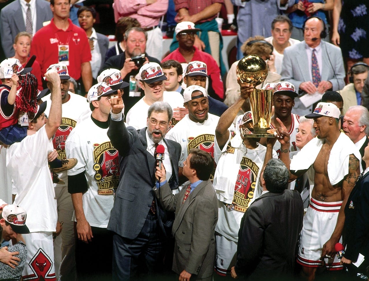 Chicago Bulls na comemoração do título de 1995-96