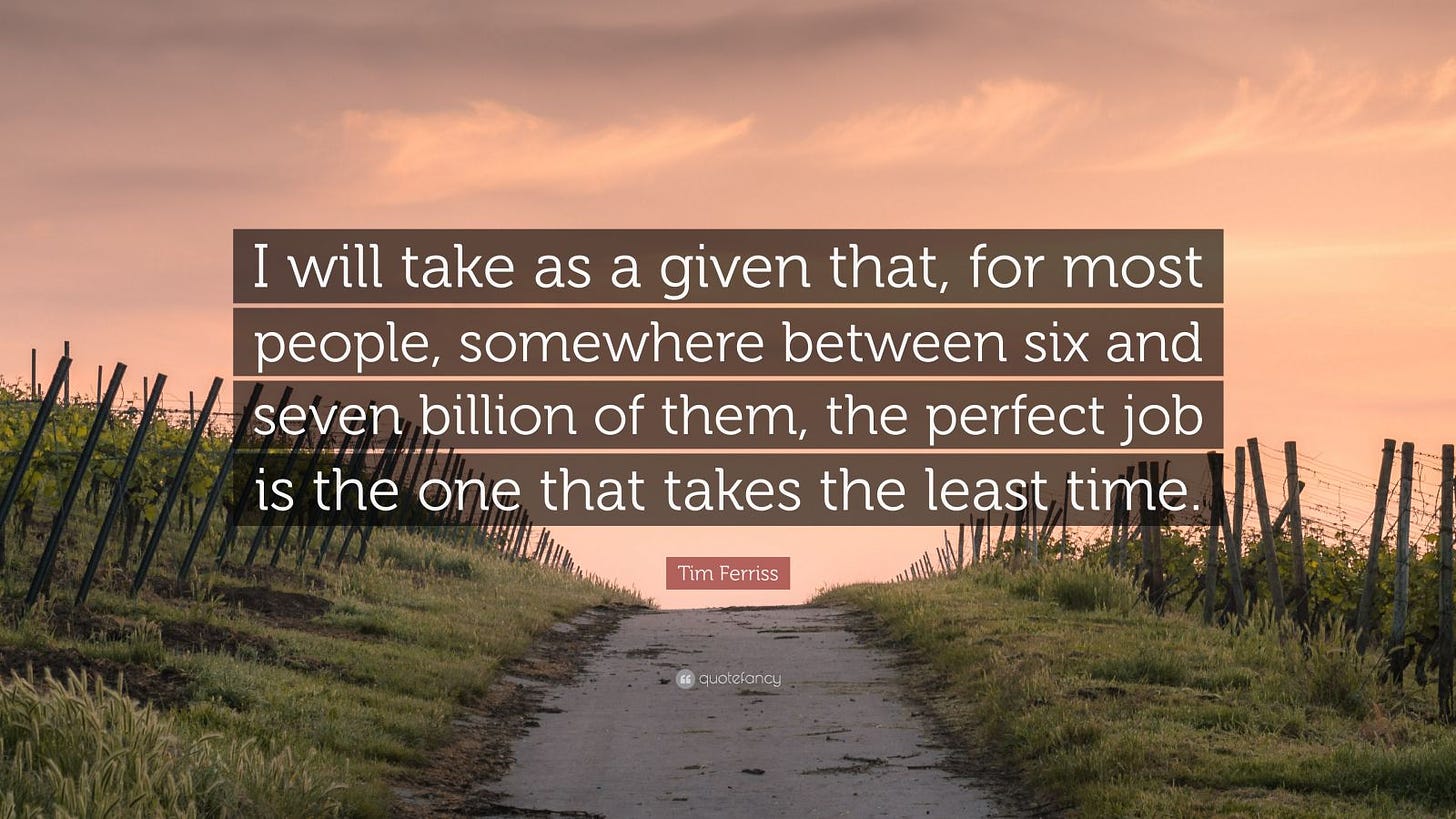 Tim Ferriss Quote: “I will take as a given that, for most people, somewhere  between six and seven billion of them, the perfect job is the on...”