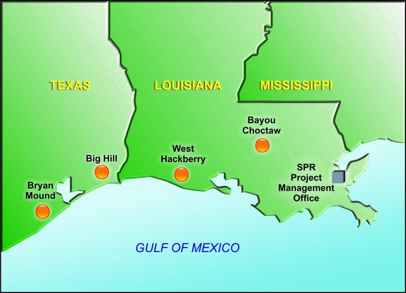 Map of SPR Storgage Site Locations