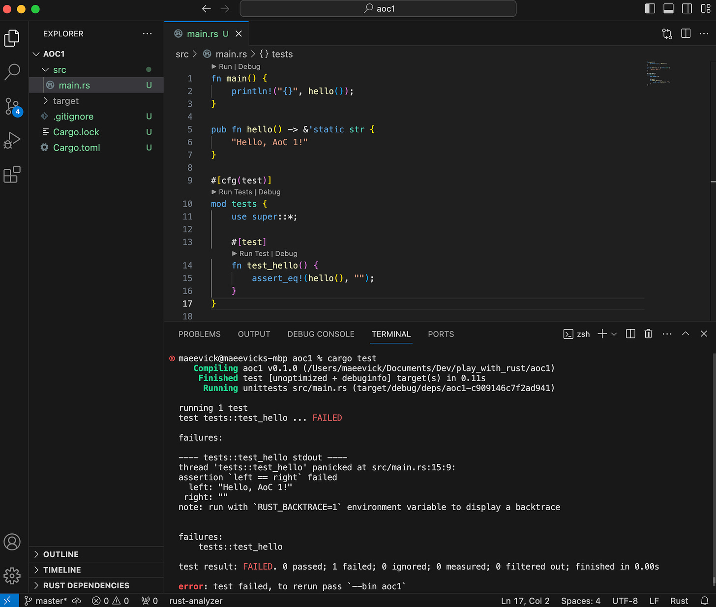 screenshot of my IDE with unit tests