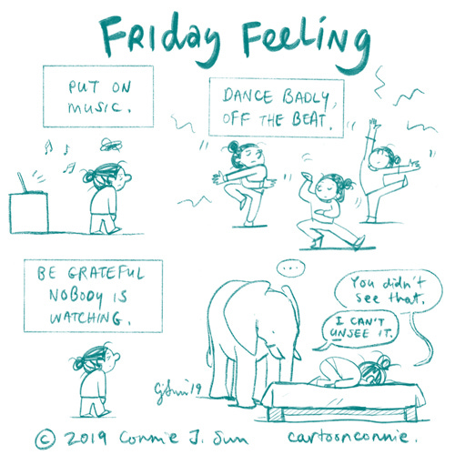 friday feeling, dance, elephant comic, comic strip, connie sun, cartoonconnie