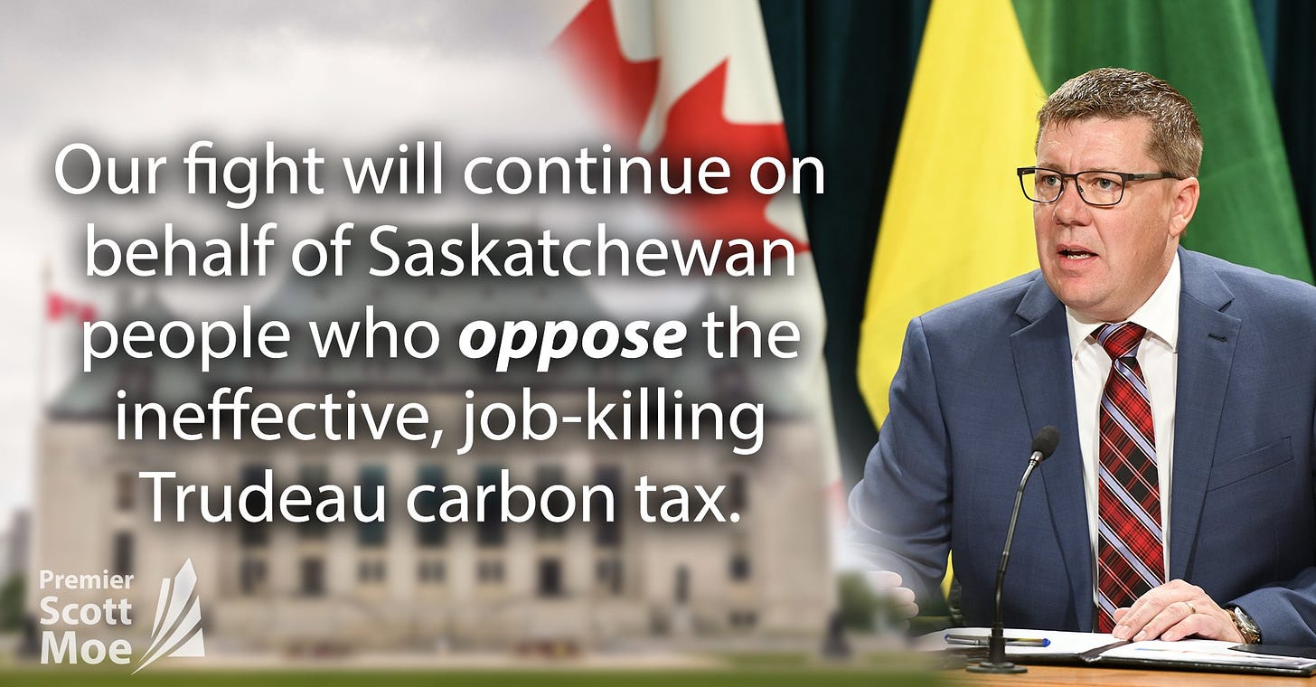 Scott Moe on X: "Though I am disappointed with today's ruling, our fight  will continue on behalf of Saskatchewan people – who oppose the  ineffective, job-killing Trudeau carbon tax. It was a