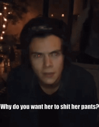 2014 Harry Styles looking shocked and asking "Why do you want her to shit her pants?"