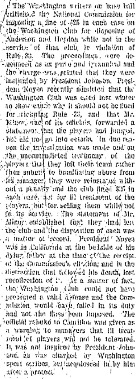 The Sporting News May 21 1908 Washington Senators Anderson Heydon