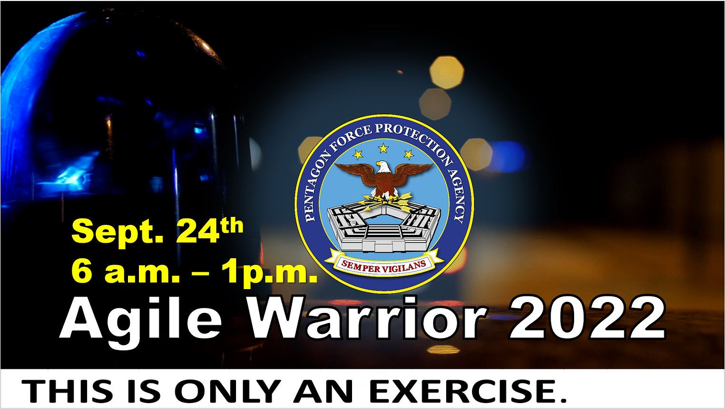 Pentagon Force Protection Agency (Official) on Twitter: "EXERCISE-EXERCISE- EXERCISE. @PFPAOffical &amp; First Responders will hold emergency response training  exercise Saturday, Sept. 24, 6 a.m. - 1 p.m. Expect flashing lights/sirens  near the Pentagon