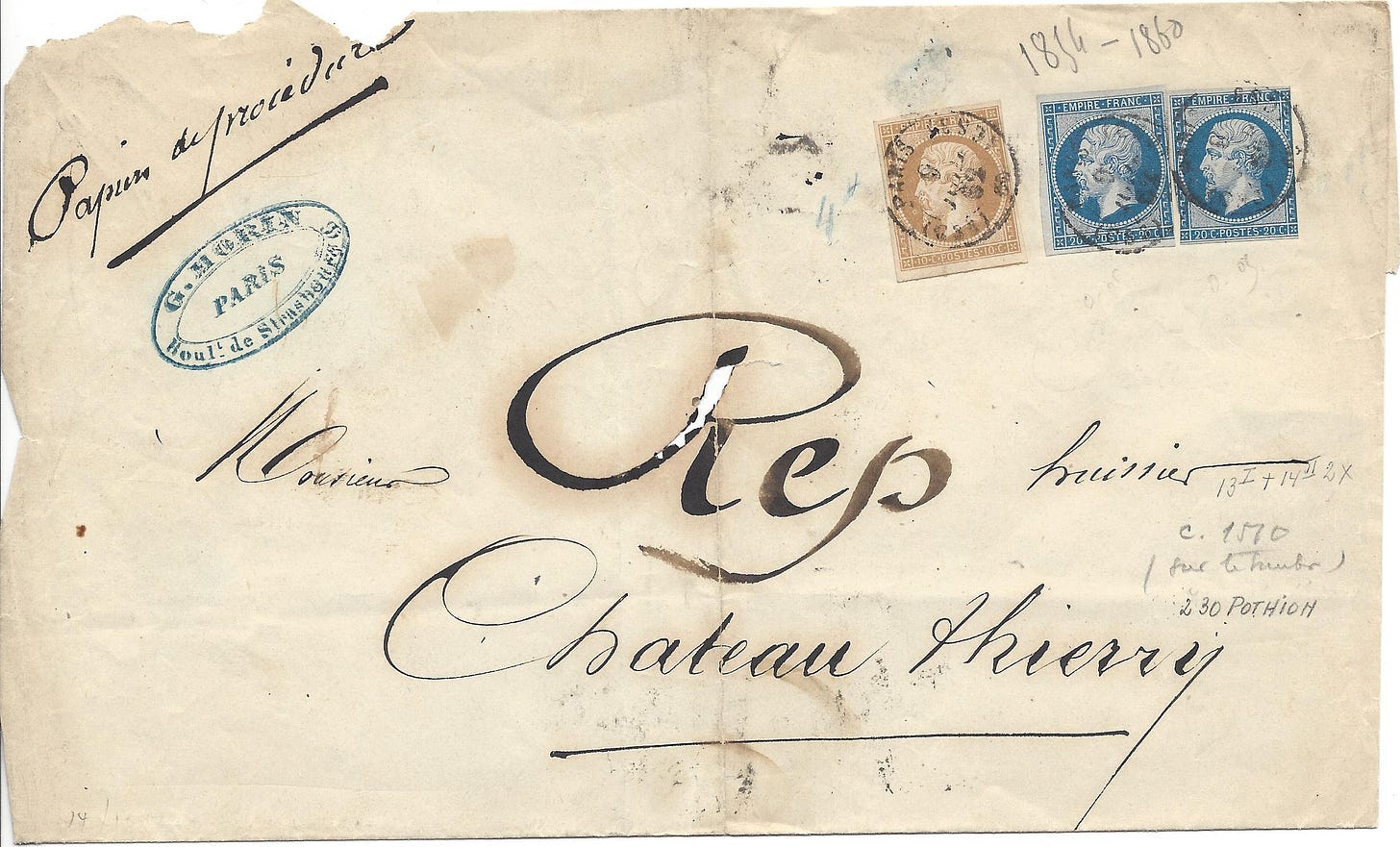 Large envelope mailed in 1862 carrying business papers