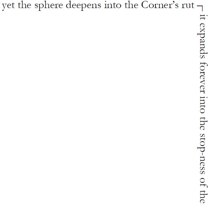 yet the sphere deepens into the Corner's rut - it expands forever into the stop-ness of the