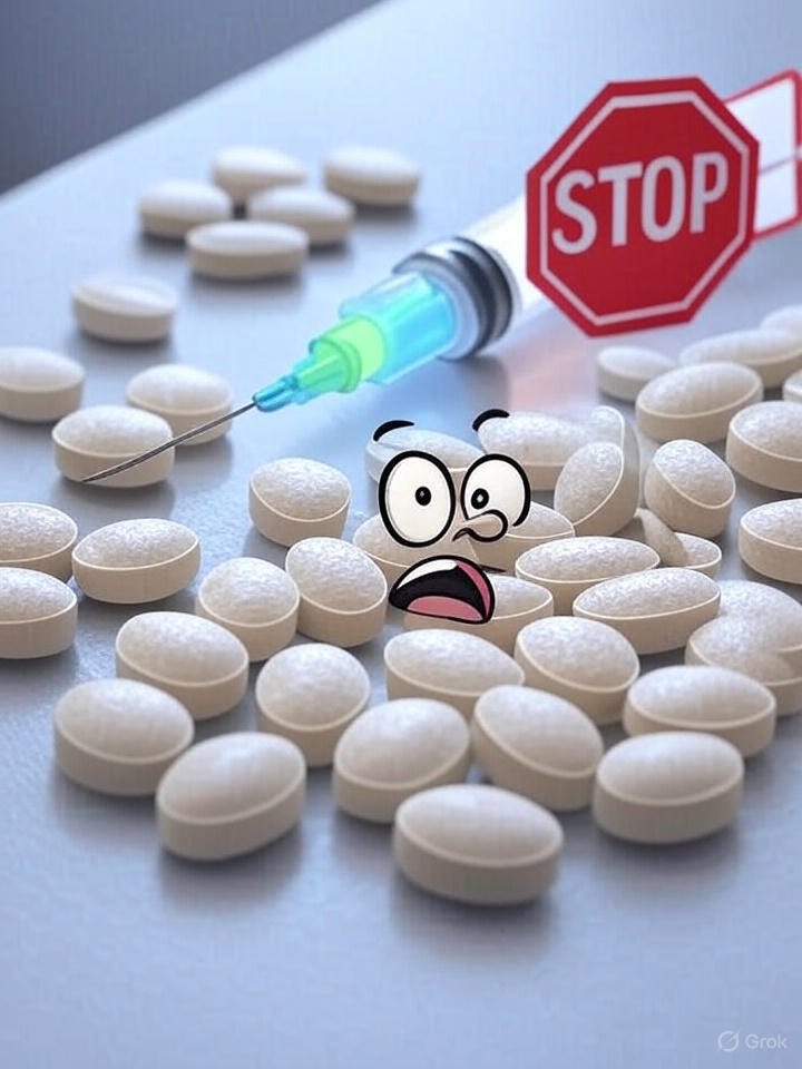Source: Grok image. Pharma shots and pills may not be the answer for every ill.