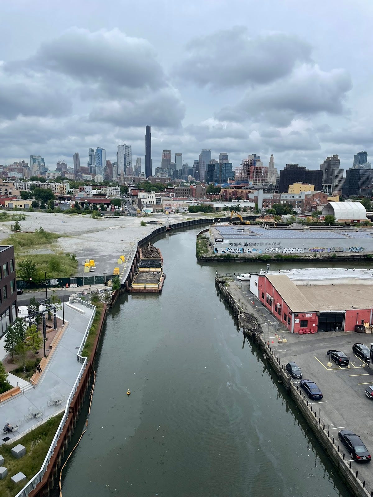 View of the Gowanus canal and downtown brooklyn