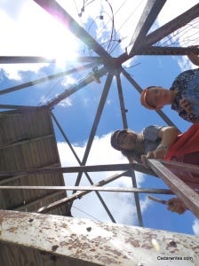 Climbing the Fire Tower on Belknap Mountain