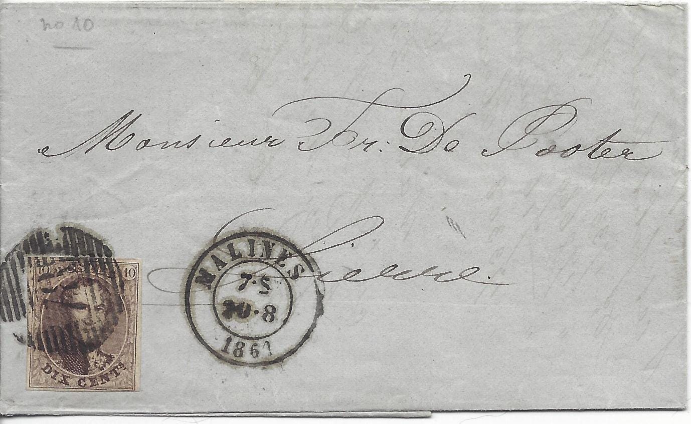 1861 letter with origin and destination in Belgium