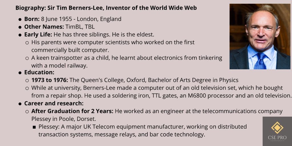 CSE PRO on X: "Here you are, the biography of Sir Tim Berners-Lee, The  Inventor of the World Wide Web, and one of the Turing Award winners! (Part  1) @timberners_lee #WorldWideWeb #WWW #