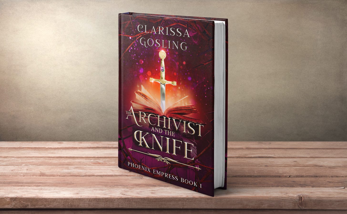 Book mockup of The Archivist and the Knife by Clarissa Gosling