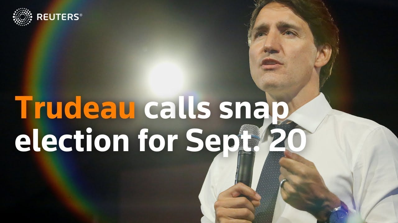 Canada's Trudeau calls snap election for Sept. 20 - YouTube