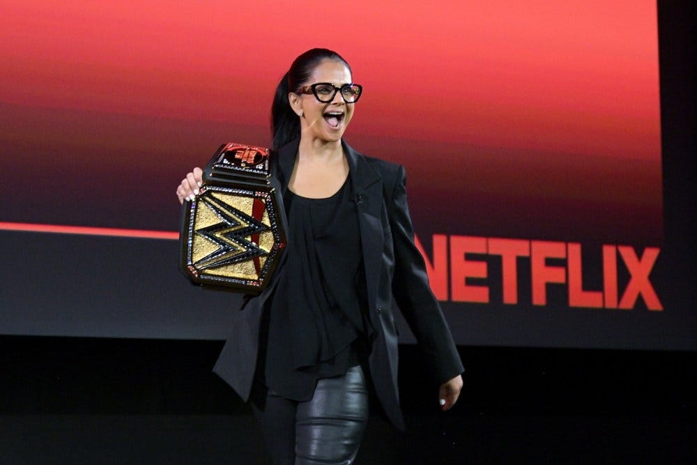 LOS ANGELES, CALIFORNIA - JANUARY 29: Bela Bajaria, CCO, Netflix speaks onstage during Next On Netflix 2025 Los Angeles at The Egyptian Theatre Hollywood on January 29, 2025 in Los Angeles, California.  (Photo by Charley Gallay/Getty Images for Netflix)