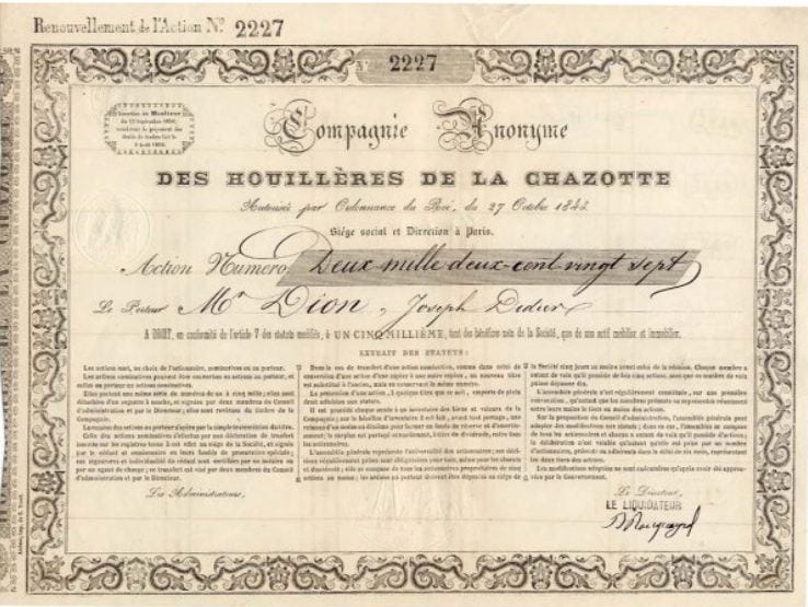 old document for shares of Chazotte mines