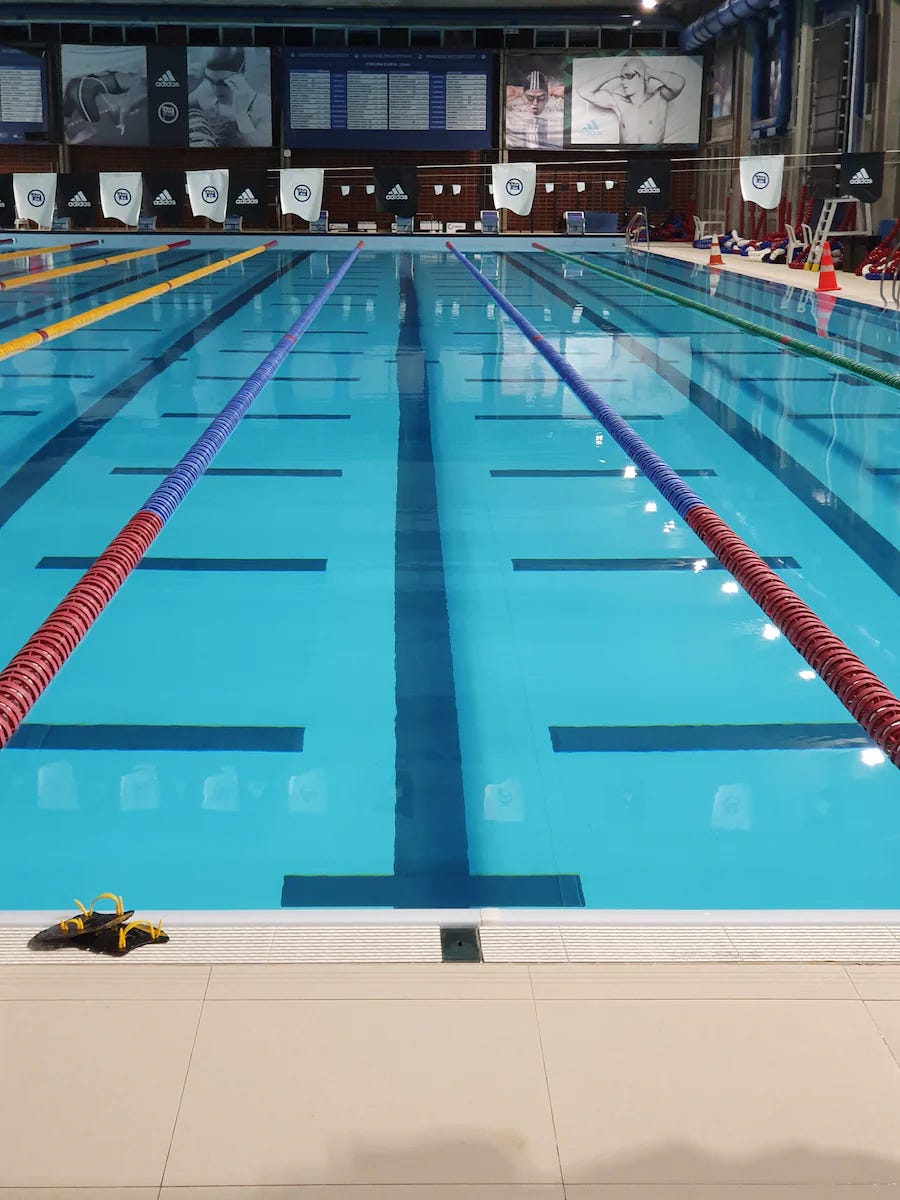 The lane of an Olympic size swimming pool.