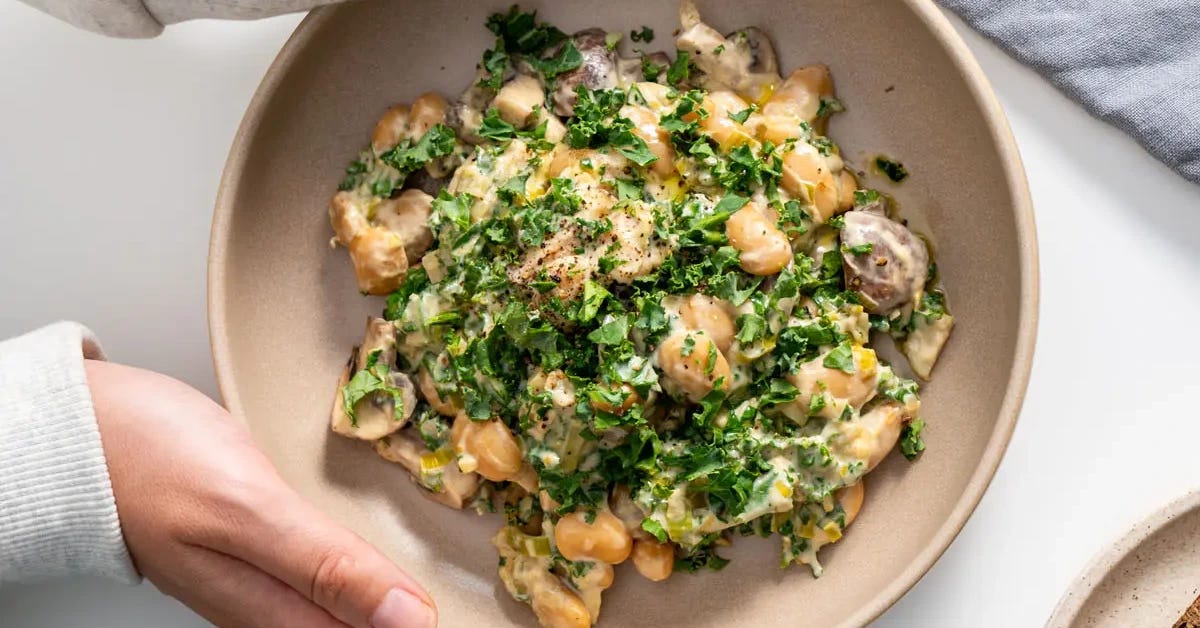 Delicious High Protein Creamy Miso Butter Beans with Kale