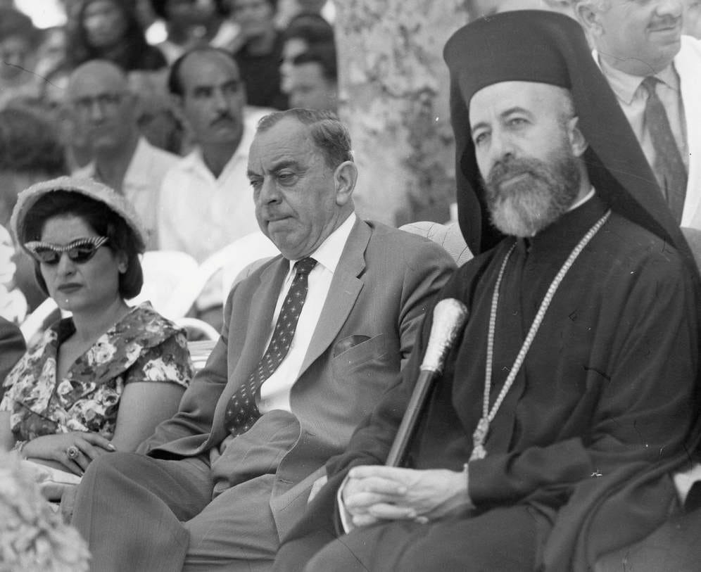 Archbishop Makarios with Fasil Kutchuk, B&W portrait photo