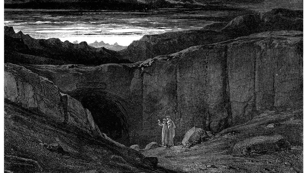 Dante e Virgílio às portas do inferno, de Gustave Doré.