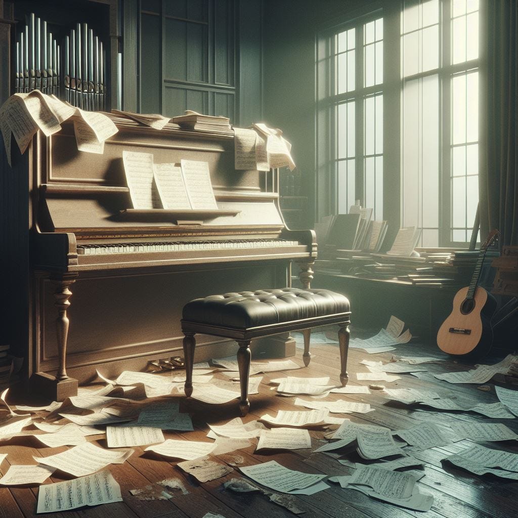 Messy piano room