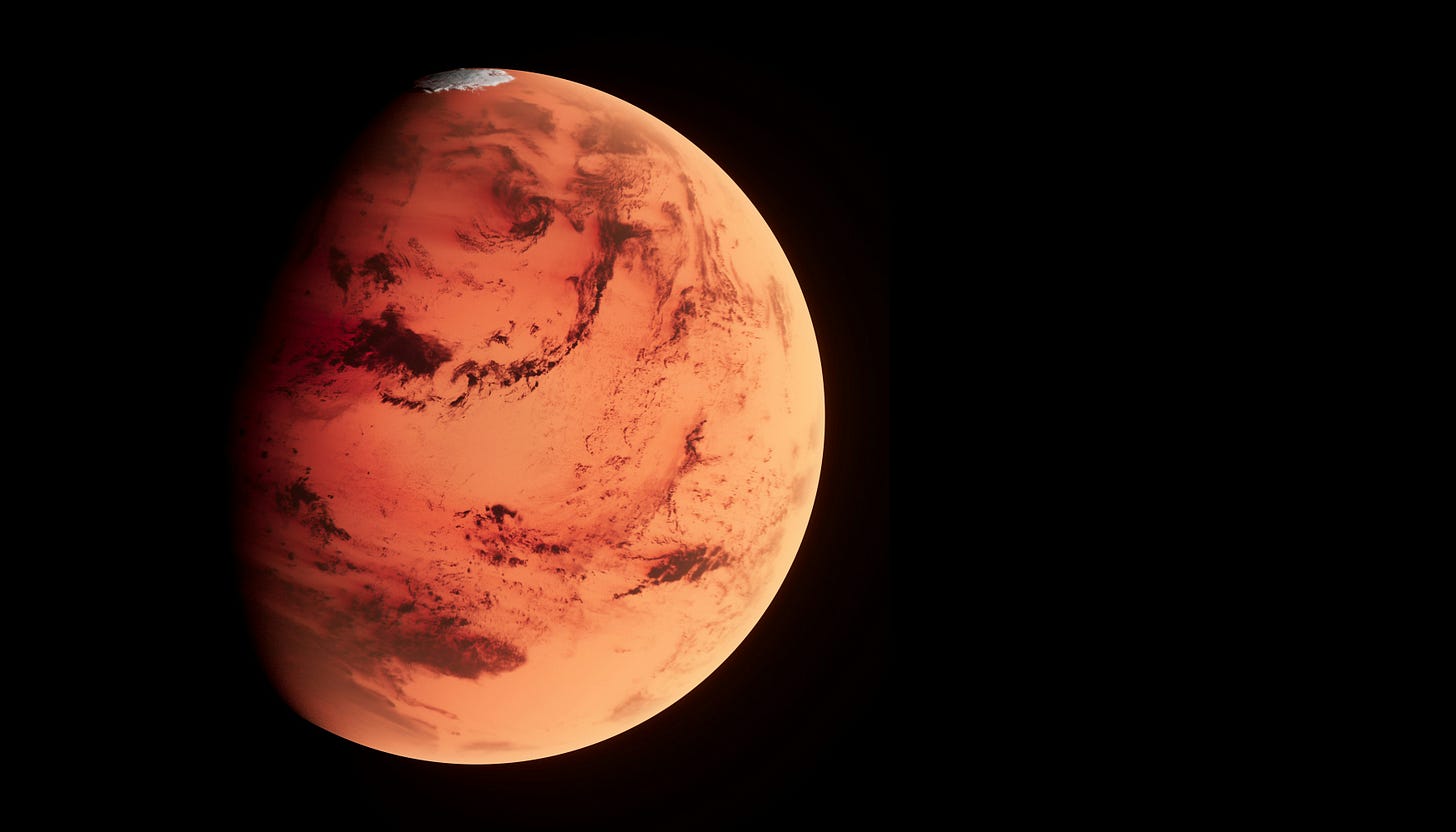 Red planet on black background