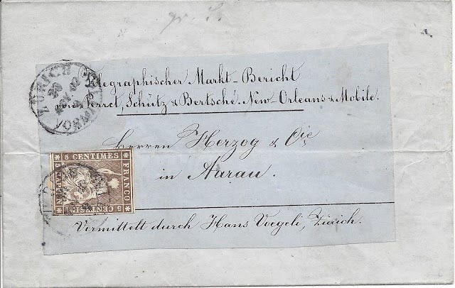 Printed matter mailed in Switzerland, 1860