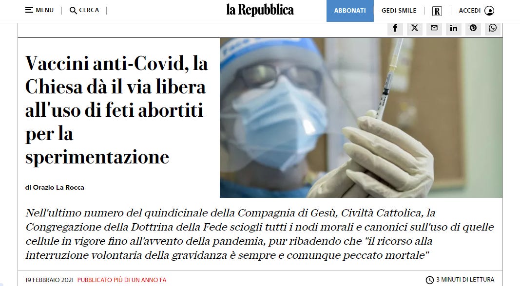 Repubblica Chiesa vaccini aborto