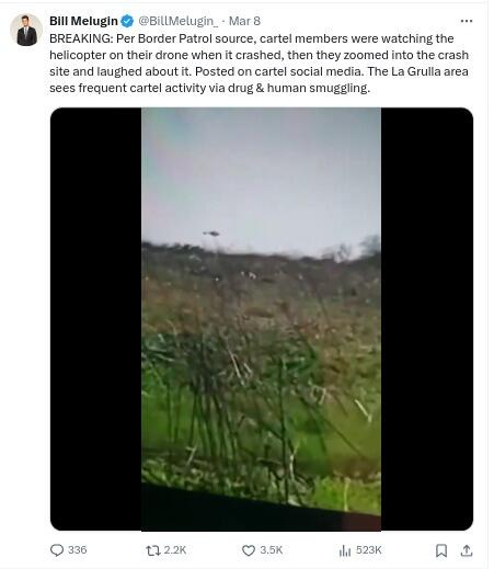 Mexican cartel observer's view of a US CBP helicopter