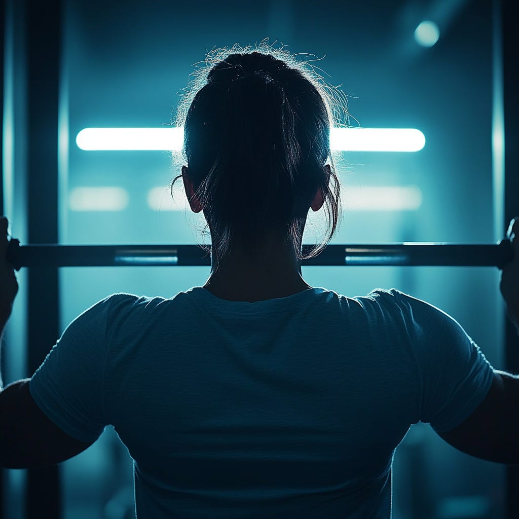 Strong female athlete getting ready to back squat.