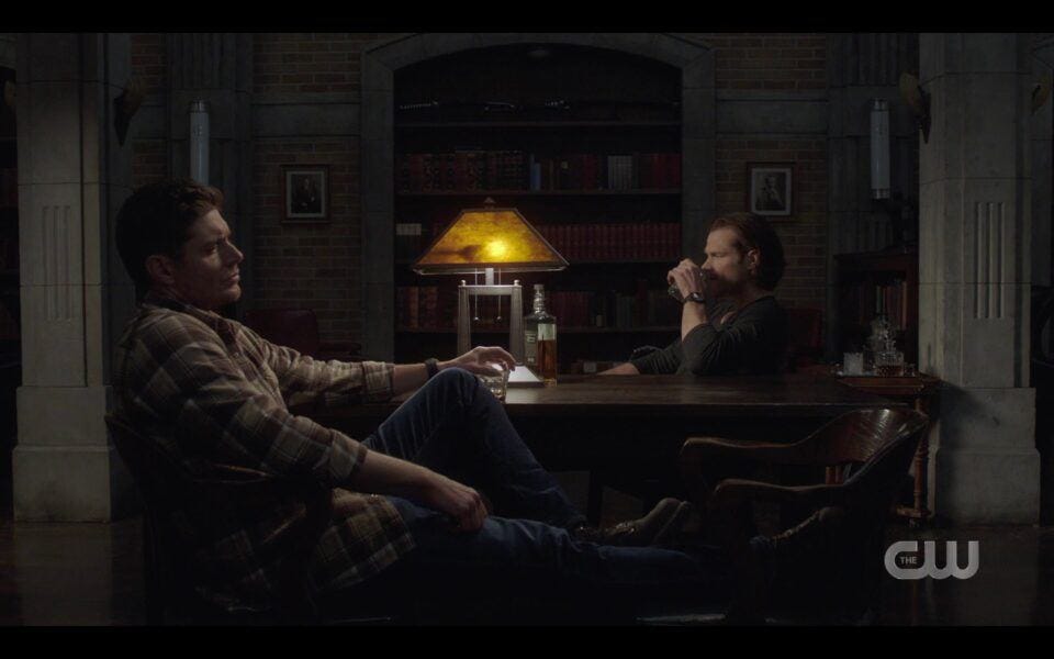 Supernatural Winchester brothers drinking at table 1518