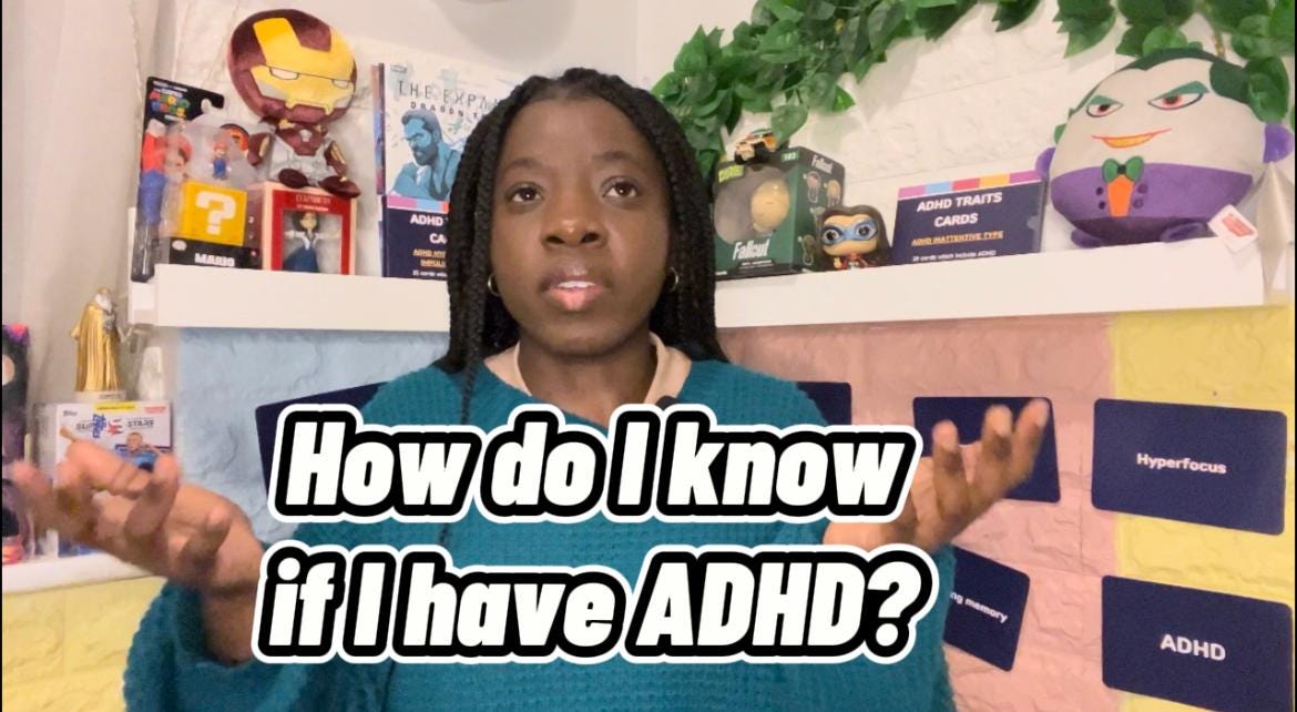 Myself with my arms raised with a confused facial expression to match it, I’m wearing a blue jumper. There is text across the image saying ‘How do I know if I have ADHD?’
