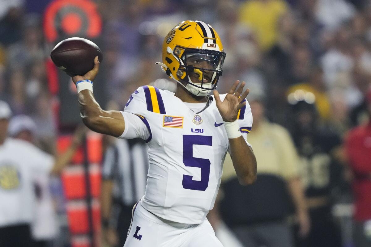 Jayden Daniels throws for 3 TDs, runs for another score as No. 19 LSU routs Army 62-0 - The San Diego Union-Tribune Jayden Daniels throws for 3 TDs, runs for another score as No. 19 LSU routs Army 62-0 - The San Diego Union-Tribune