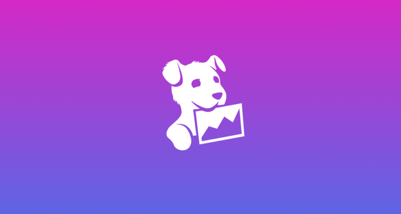 white datadog logo on a purple gradient background