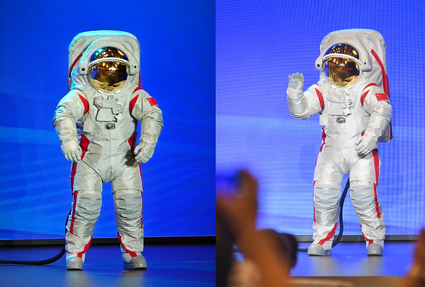 The lunar spacesuit on stage at the Spacesuit Technology Forum in Chongqing.